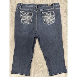 Earl Capri Jeans Womens Plus 24W High Rise Stretch Rayon Rhinestone Thick Stitch